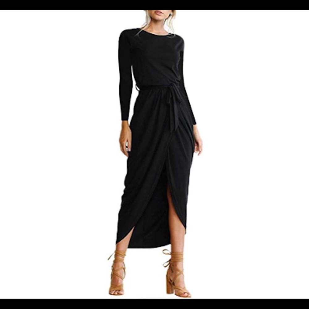Pleated Slit Evening Cocktail Maxi Dress